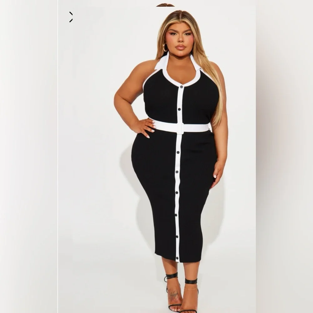 Fashion Nova Charlotte Sweater Black and White Buttoned Dress - Picture 6 of 10